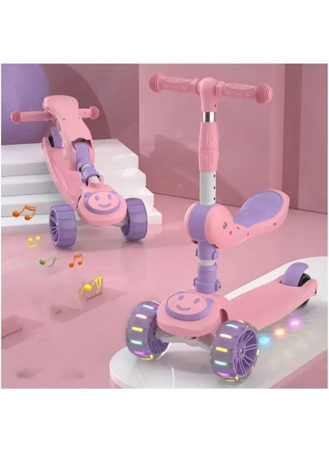 يوڠام سكوتر قابل لتعديل الارتفاع مع مقعد وسطح عريض وخفيف الوزن مزود بعجلات LED مضيئة ومقعد قابل للإزالة للأولاد والبنات - Image 3