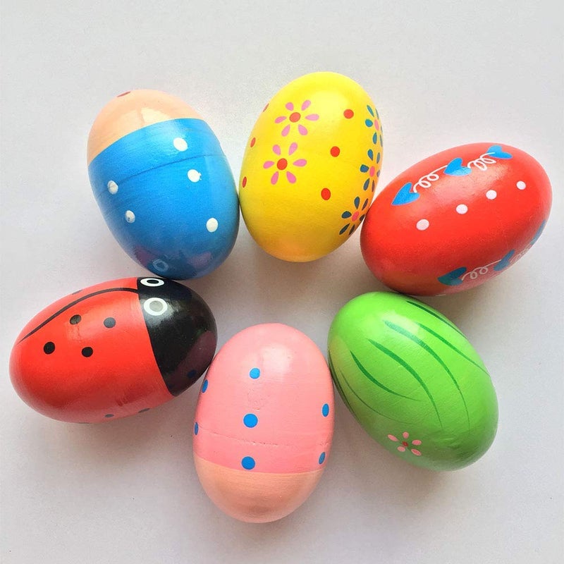 JoFAN 6 Pack Wooden Percussion Musical Shake Eggs Shakers for Kids Boys Girls Toddlers Christmas Stocking Stuffers Gifts Party Favors - Image 5