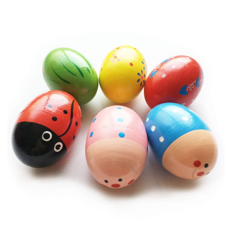 JoFAN 6 Pack Wooden Percussion Musical Shake Eggs Shakers for Kids Boys Girls Toddlers Christmas Stocking Stuffers Gifts Party Favors - Image 2