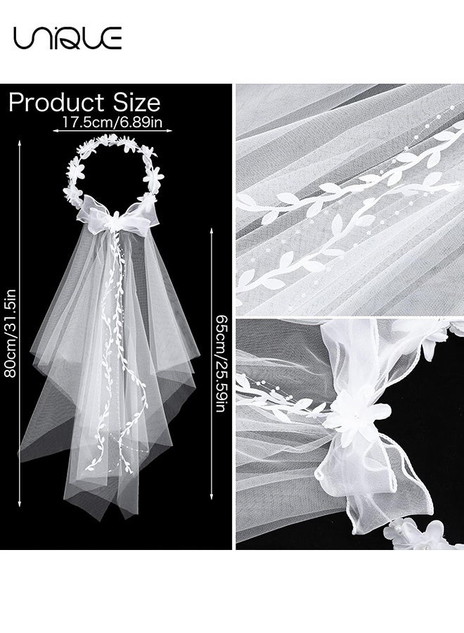 Unique Flower Crowns for Women, Floral Crown with Wedding Veil Headpiece for Wedding Bridal Festival Photography Hair Wreath Accessory Hairbands for Girls - Image 2
