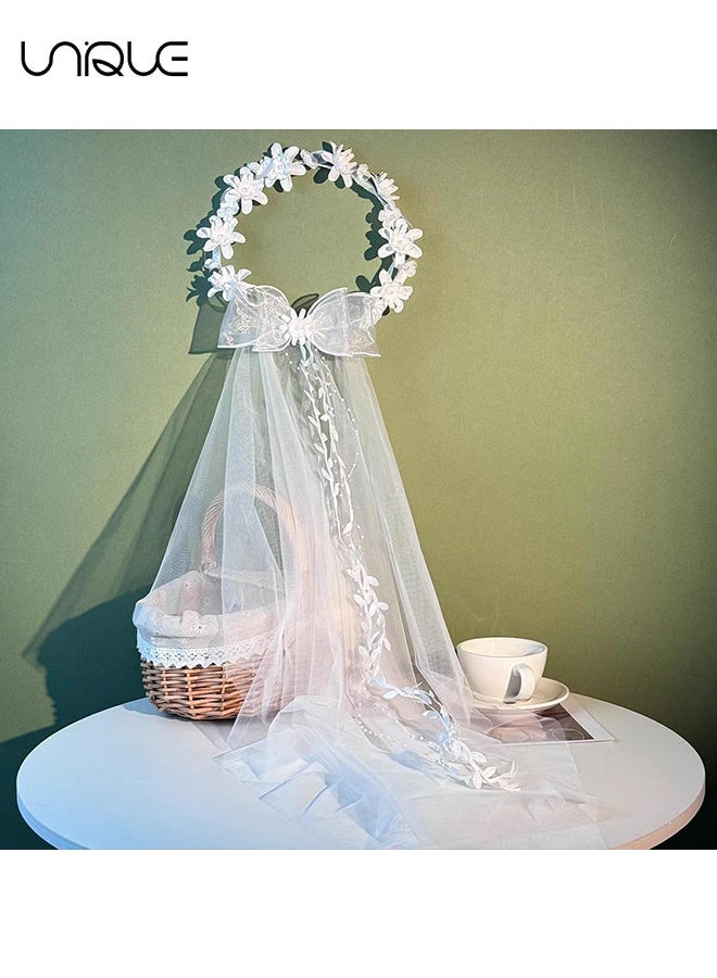 Unique Flower Crowns for Women, Floral Crown with Wedding Veil Headpiece for Wedding Bridal Festival Photography Hair Wreath Accessory Hairbands for Girls - Image 3