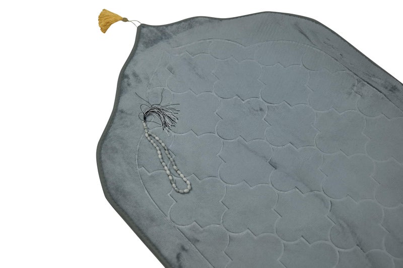 Home Dwell Premium Velvet Prayer Mat 70x110 cm – Anti-Slip Soft Muslim Janamaz with Tasbih – Comfortable Islamic Prayer Rug – Ideal for Daily Use & Gifting – Grey - Image 2