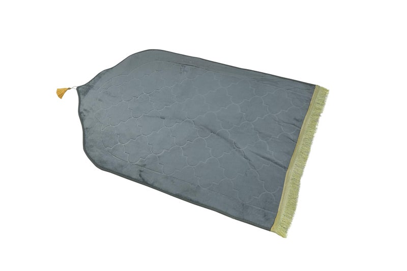 Home Dwell Premium Velvet Prayer Mat 70x110 cm – Anti-Slip Soft Muslim Janamaz with Tasbih – Comfortable Islamic Prayer Rug – Ideal for Daily Use & Gifting – Grey - Image 1