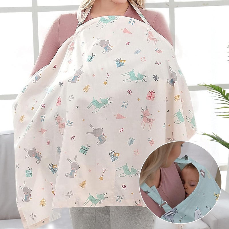 Moro Moro 3 Breathable Cotton Breastfeeding Cover, Pink Elastic Scarf with Adjustable Strap - Wide for Feeding Privacy Shawl Nursing Bib for Car Seat Blanket, Multi - Image 2