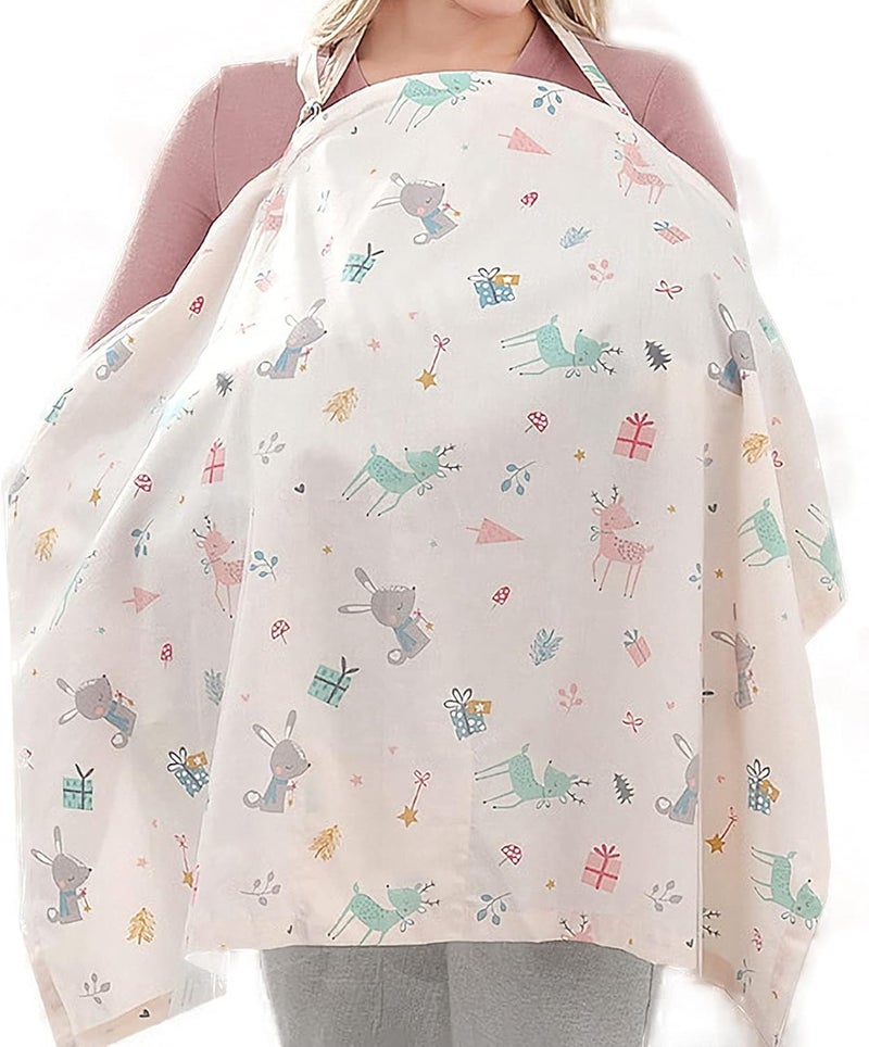 Moro Moro 3 Breathable Cotton Breastfeeding Cover, Pink Elastic Scarf with Adjustable Strap - Wide for Feeding Privacy Shawl Nursing Bib for Car Seat Blanket, Multi - Image 1