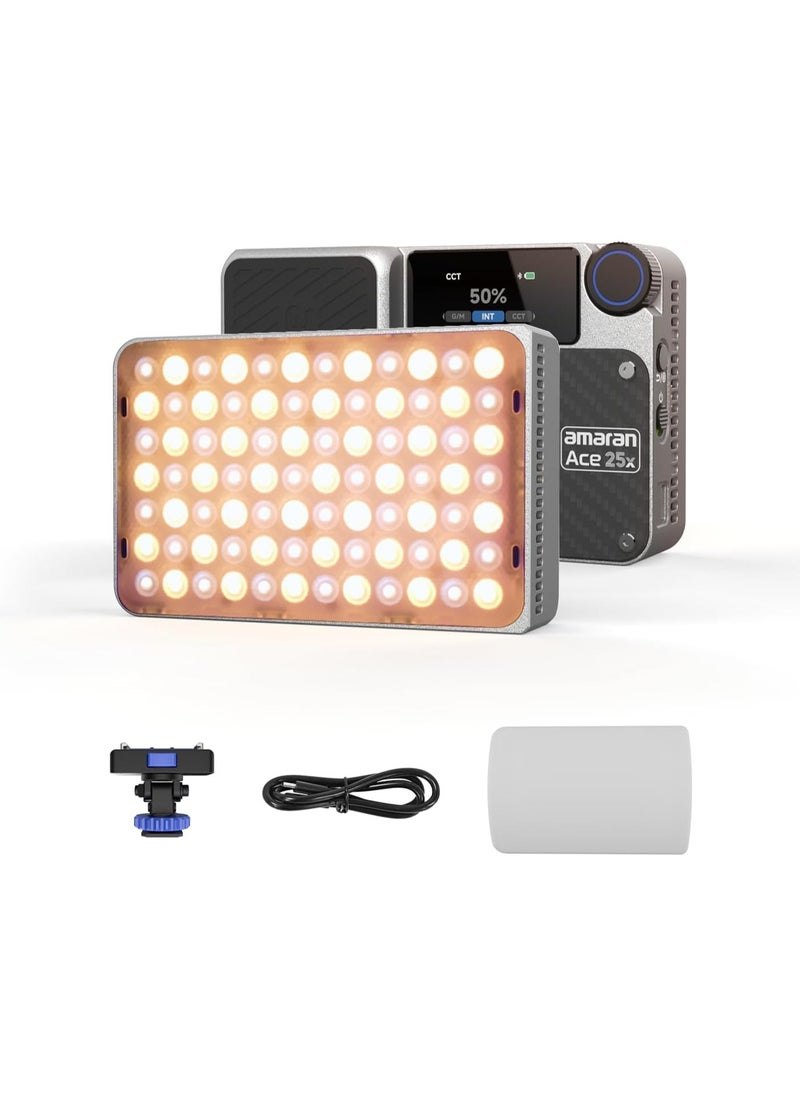 Aputure Aputure Amaran Ace 25x Bi-Color LED Light - Kits, 32W On-Camera Video Light, 2700K-6500K, 6320 Lux @ 0.5m, USB-C Fast Charging, Magnetic Mount, 9 Lighting Effects, Wireless amaran App Control - Sliver  - Image 2