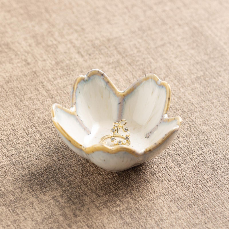 zerokyclan Floral Ceramic Jewelry Tray - 3.5" Elegant Ring Holder Dish & Trinket Bowl for Vanity Dresser Decors (grey) - Image 1