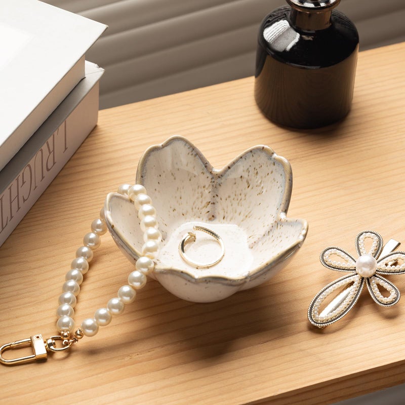 zerokyclan Floral Ceramic Jewelry Tray - 3.5" Elegant Ring Holder Dish & Trinket Bowl for Vanity Dresser Decors (grey) - Image 4