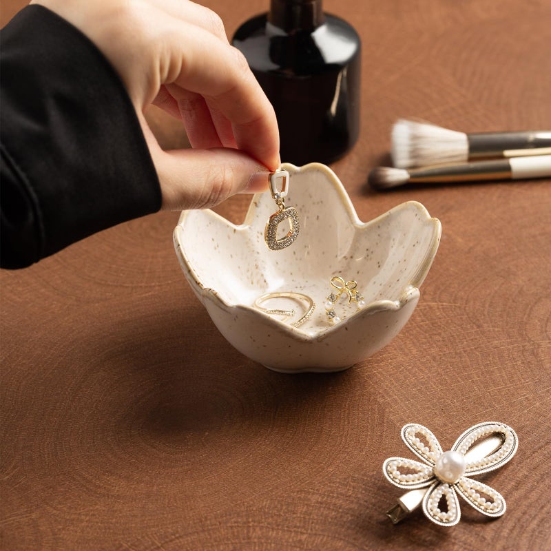 zerokyclan Floral Ceramic Jewelry Tray - 3.5" Elegant Ring Holder Dish & Trinket Bowl for Vanity Dresser Decors (grey) - Image 3