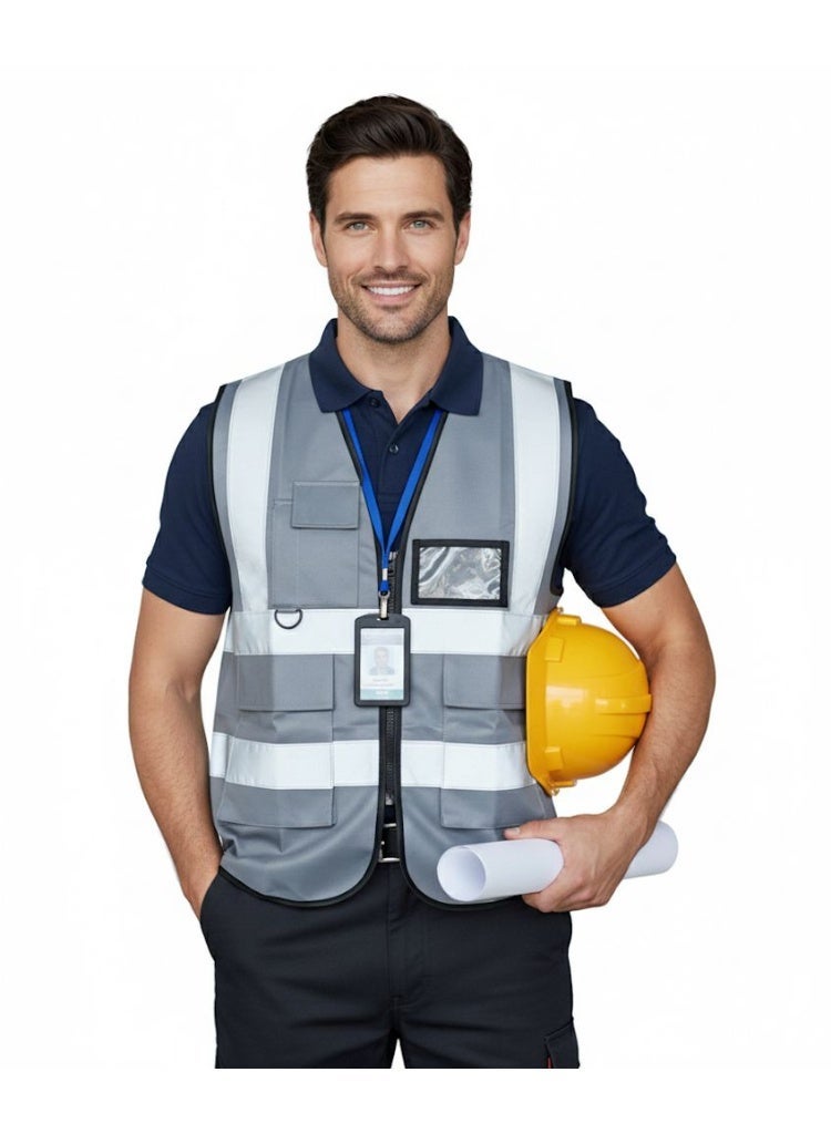 High Quality Engineers Safety Vest EN 20471 Specification Multi-Pocket, 360 Degree High Visibility Reflective, Men and Women, Color(Gray) - Image 1