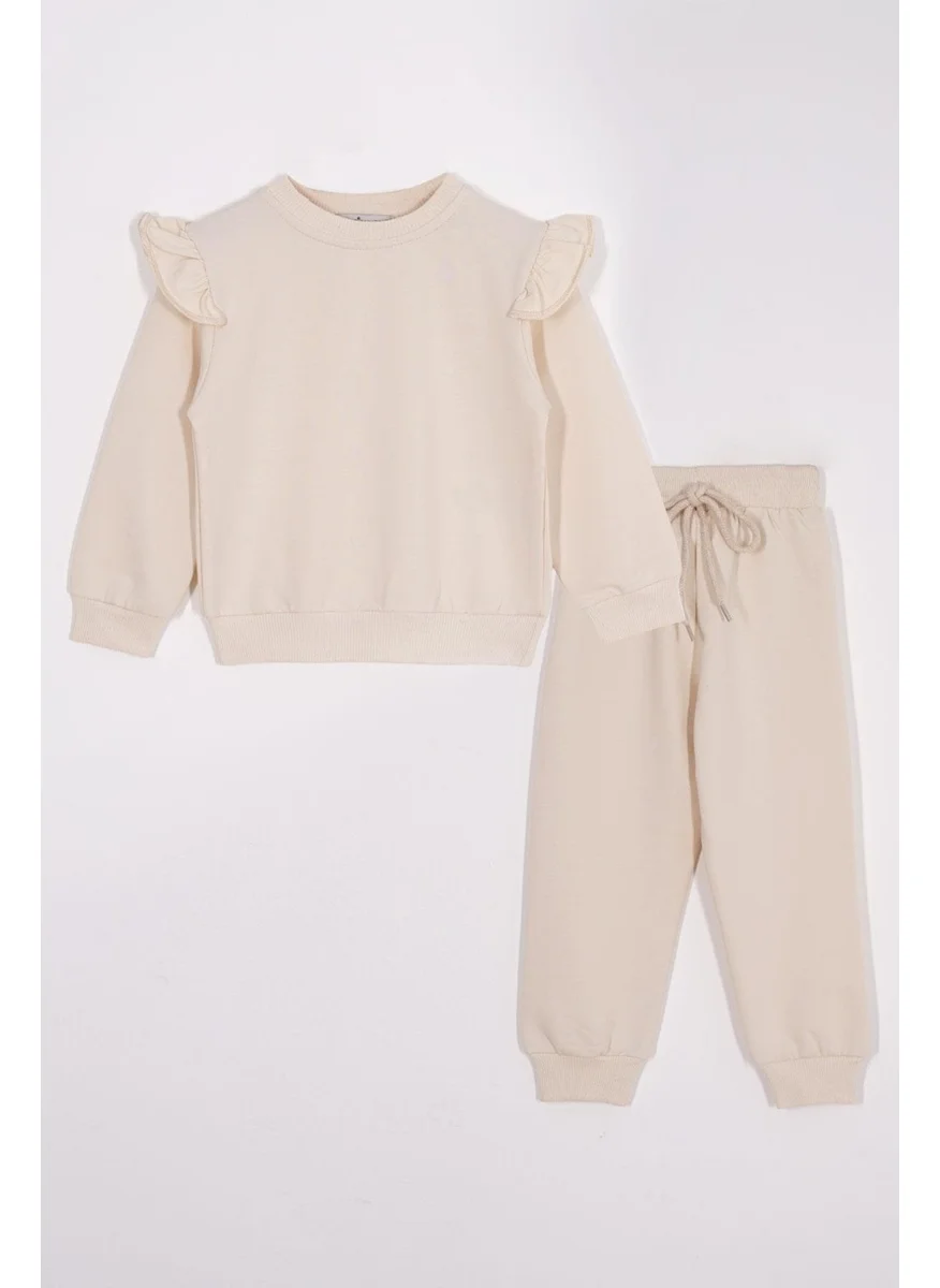 Acar Crew Neck Long Sleeve Cream Color Girl Tracksuit