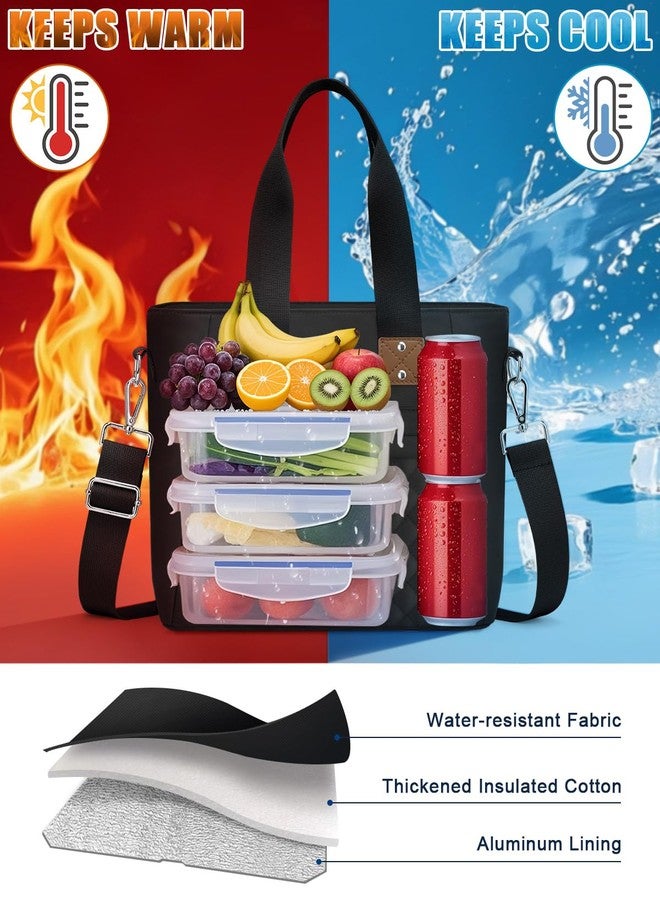 Capolo Insulated Lunch Box for Women & Men - Large Thermal Lunch Bag Women with Removable Shoulder Strap, Reusable Lunch Cooler Tote Bags Purse for Adults Work, Picnic, Hiking, Beach, Travel, Medium，Black - Image 2