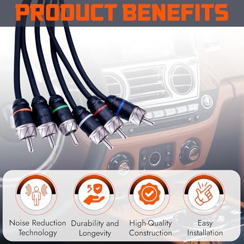 Elite Audio Premium Series 17ft. 6-Channel Car Audio RCA Cable – Double Shielded, Oxygen Free Copper, Noise Reducing Audio Cable for Amplifiers, Subwoofers, Speakers, and Processors – PRM617 - Image 2
