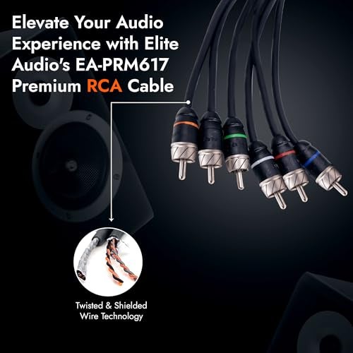 Elite Audio Premium Series 17ft. 6-Channel Car Audio RCA Cable – Double Shielded, Oxygen Free Copper, Noise Reducing Audio Cable for Amplifiers, Subwoofers, Speakers, and Processors – PRM617 - Image 4