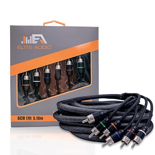 Elite Audio Premium Series 17ft. 6-Channel Car Audio RCA Cable – Double Shielded, Oxygen Free Copper, Noise Reducing Audio Cable for Amplifiers, Subwoofers, Speakers, and Processors – PRM617 - Image 1
