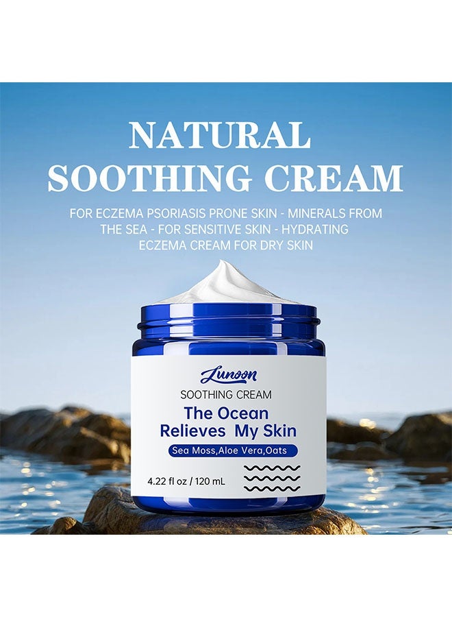 LUNOON Smoothin Cream,Natural Soothing Eczema Cream for Sensitive Skin, Repair Dry & Redness Moisturizer for Face and Body - Sea Moss Colloidal Oats - Moisturizing Eczema Face Cream for Dry Skin (120ml) - Image 2