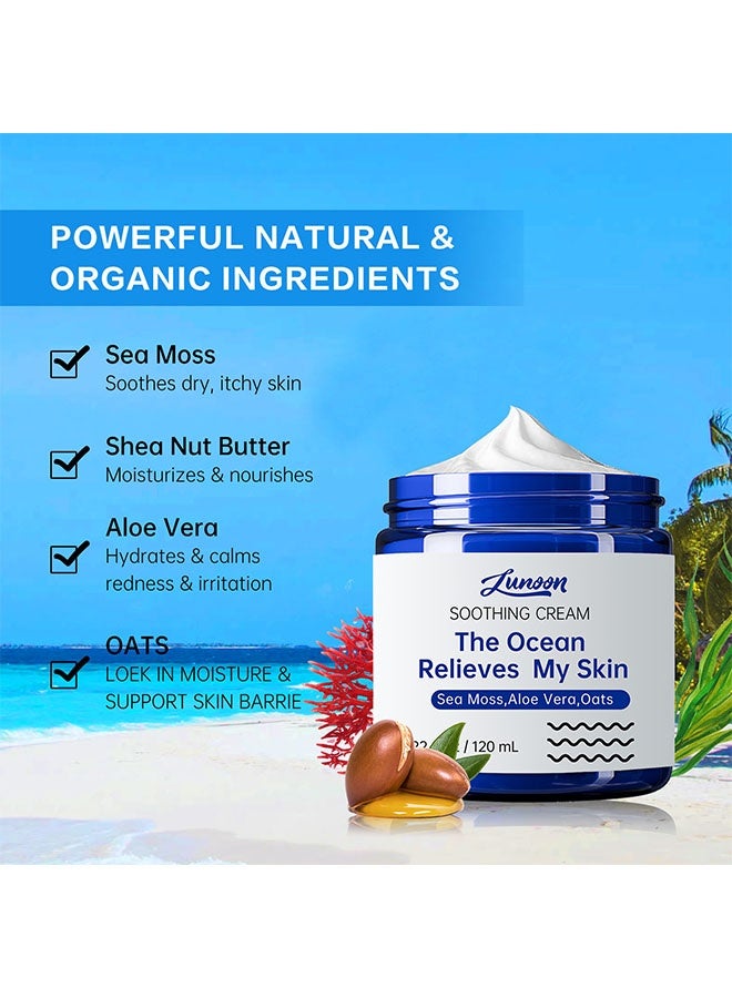 LUNOON Smoothin Cream,Natural Soothing Eczema Cream for Sensitive Skin, Repair Dry & Redness Moisturizer for Face and Body - Sea Moss Colloidal Oats - Moisturizing Eczema Face Cream for Dry Skin (120ml) - Image 4