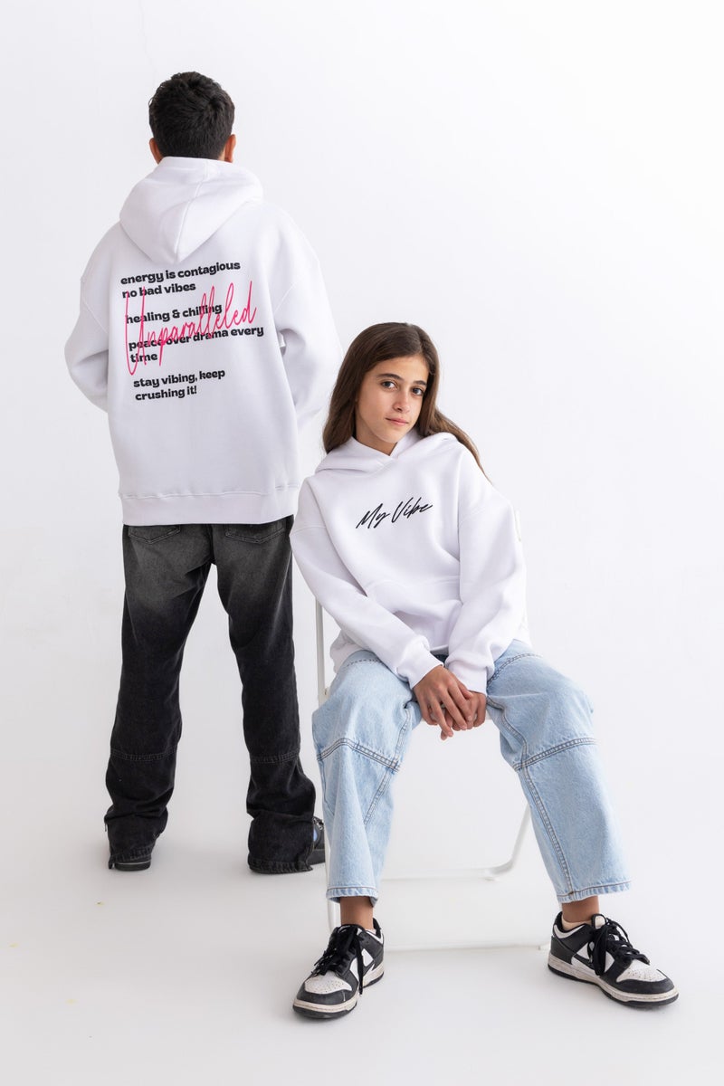 Kids Unisex White oversized My vibe hoodie