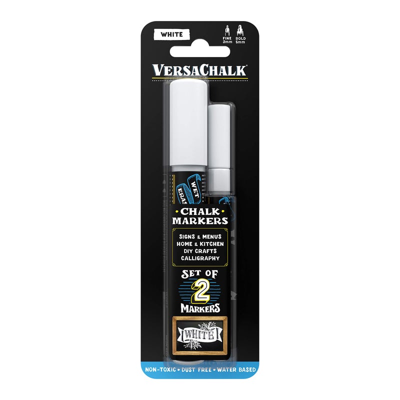 VersaChalk White Chalkboard Chalk Markers - Wet Erase Dustless Chalk Ink Paint Marker for Blackboard, Dry Erase White Board, Chalkboard Sign (COMBO SET, 2/SET) - Image 1