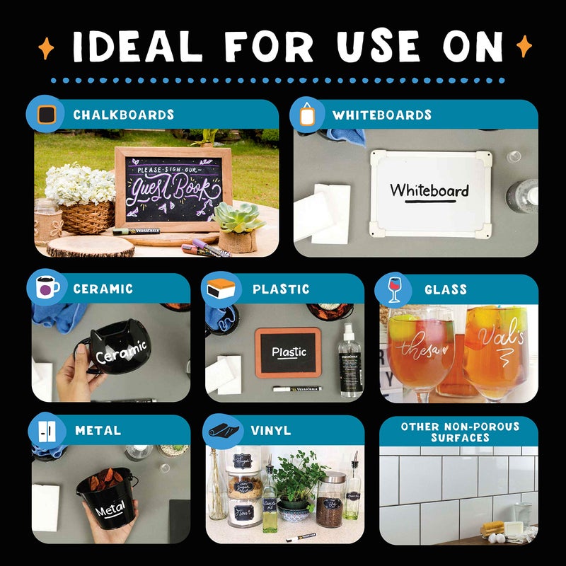 VersaChalk White Chalkboard Chalk Markers - Wet Erase Dustless Chalk Ink Paint Marker for Blackboard, Dry Erase White Board, Chalkboard Sign (COMBO SET, 2/SET) - Image 5