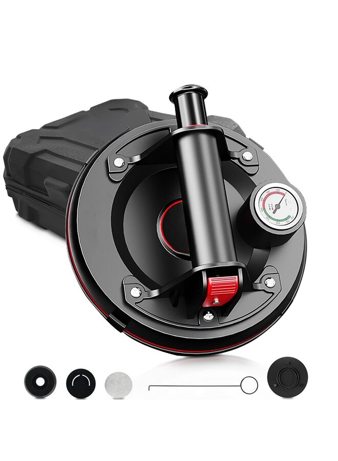 أكواب شفط مفرغة مقاس 8 بوصات مع مقياس ضغط، أكواب شفط زجاجية يدوية شديدة التحمل، سعة تحميل 480 رطلاً لرفع الجرانيت والبلاط والزجاج الكبير - Image 1