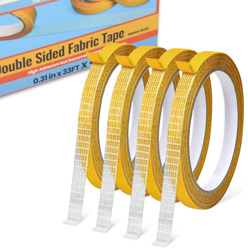 YINTTIAN Double Sided Fabric Tape Heavy Duty for Hem Fashion Dress Cloth Curtains No Sewing or Ironing Need High Adhesive Sticky but Removable 031in x 33FT10m x 4Rolls - Image 3