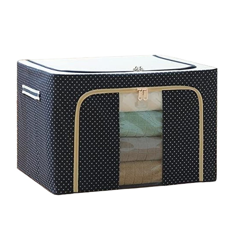 Woleebee Woleebee Clothes Storage Bin Bags Oxford Fabric Foldable Stackable Metal Frame Container Organizer Set with Clear Window Carry Handles Large Capacity for Saree Shirts Blankets Blue 66L 1 - Image 1