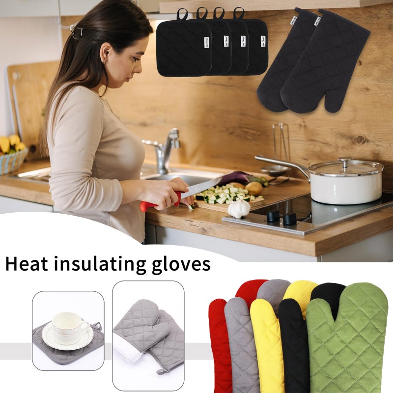 Win Change Oven Mitts and Pot Holders Sets,6 Pcs Oven Mitts and Potholders with Recycled Cotton High Heat Resistant Extra Thick Long Oven Mitts for Cooking(Black) - Image 4