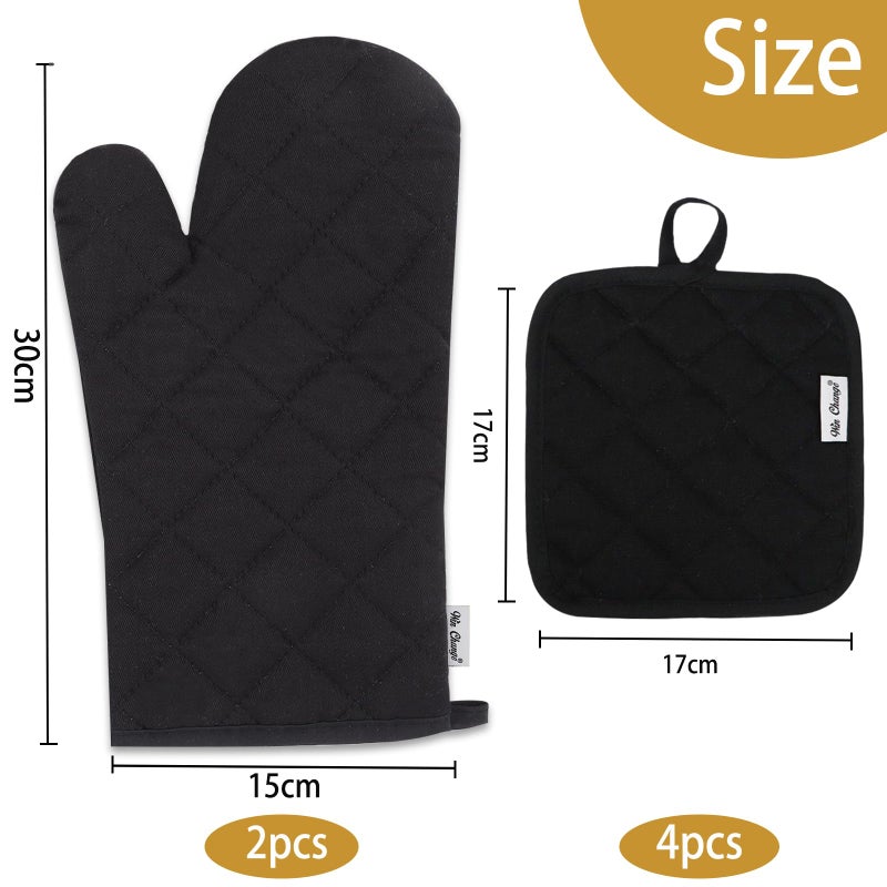 Win Change Oven Mitts and Pot Holders Sets,6 Pcs Oven Mitts and Potholders with Recycled Cotton High Heat Resistant Extra Thick Long Oven Mitts for Cooking(Black) - Image 3