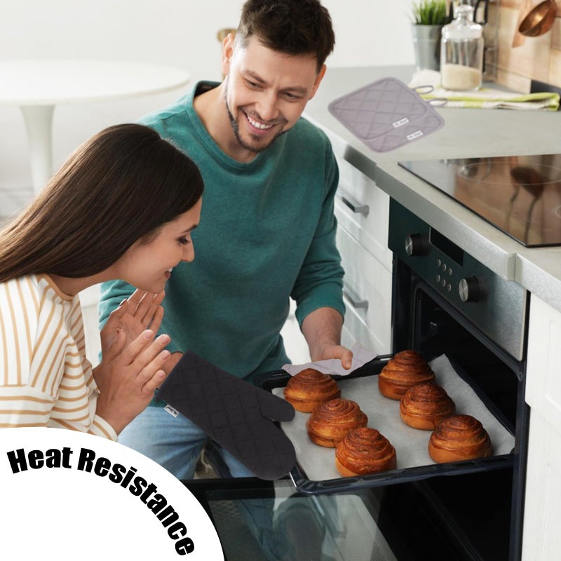 Win Change Oven Mitts and Pot Holders Sets,6 Pcs Oven Mitts and Potholders with Recycled Cotton High Heat Resistant Extra Thick Long Oven Mitts for Cooking(Black) - Image 5