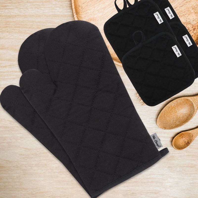 Win Change Oven Mitts and Pot Holders Sets,6 Pcs Oven Mitts and Potholders with Recycled Cotton High Heat Resistant Extra Thick Long Oven Mitts for Cooking(Black) - Image 2