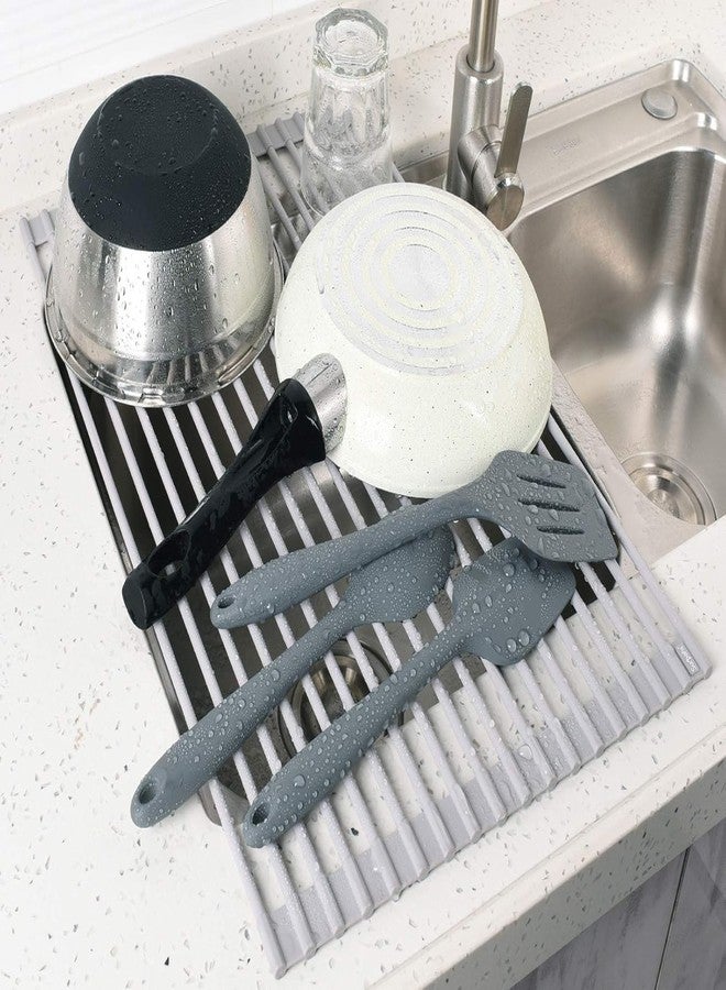 UNIQUE CART Silicone‑Coated Stainless Steel Over The Sink Multipurpose Roll‑Up Dish Drying Rack Foldable Kitchen Draining Mat (Grey) - Image 5