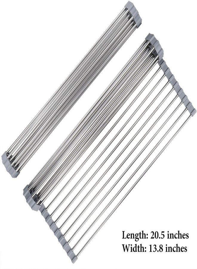 UNIQUE CART Silicone‑Coated Stainless Steel Over The Sink Multipurpose Roll‑Up Dish Drying Rack Foldable Kitchen Draining Mat (Grey) - Image 3