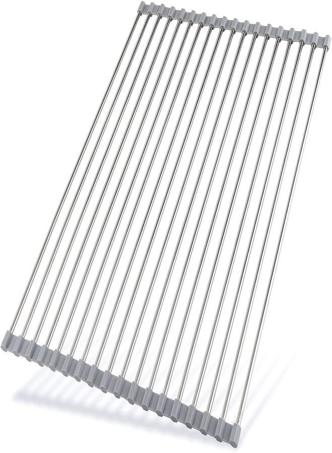 UNIQUE CART Silicone‑Coated Stainless Steel Over The Sink Multipurpose Roll‑Up Dish Drying Rack Foldable Kitchen Draining Mat (Grey) - Image 1