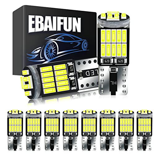 EBAIFUN T10 194 Led Bulb White 6000K 12V Super Bright W5W 168 175 2825 Replacement for Car Interior Reading Map Dome Courtesy Door License Plate Light etc Pack of 10 - Image 1