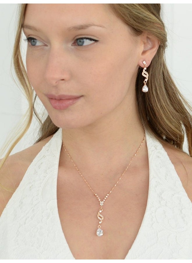 Mariell Rose Gold Cubic Zirconia Prom Jewelry Set Necklace & Earrings Set For Wedding Bride Bridesmaid  - Image 2
