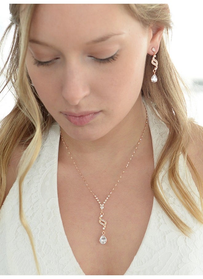 Mariell Rose Gold Cubic Zirconia Prom Jewelry Set Necklace & Earrings Set For Wedding Bride Bridesmaid  - Image 3