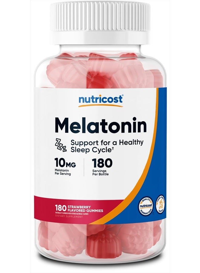 Nutricost Melatonin 10mg, 180 Gummies (90 Serv), Strawberry Flavored - Gluten Free, Non-GMO, No Corn Syrup - Image 1
