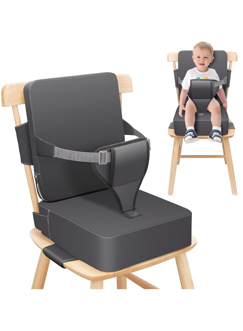 XiuWoo Foldable Toddler Booster Seat, 10cm Pu Non-Slip Baby Booster Seat, Portable Travel High Chair Boosterst, Universal Toddler Seat Cushion for Dining Table with Backrest and Adjustable Straps - Image 1