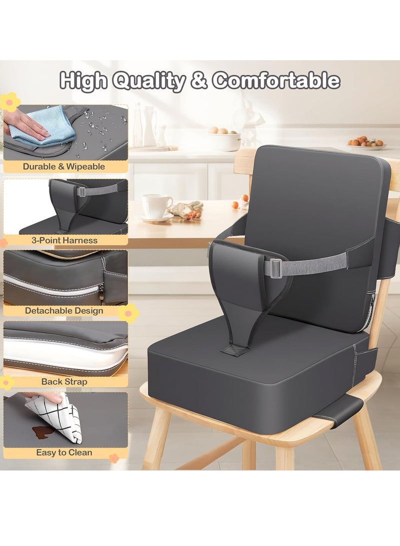XiuWoo Foldable Toddler Booster Seat, 10cm Pu Non-Slip Baby Booster Seat, Portable Travel High Chair Boosterst, Universal Toddler Seat Cushion for Dining Table with Backrest and Adjustable Straps - Image 5