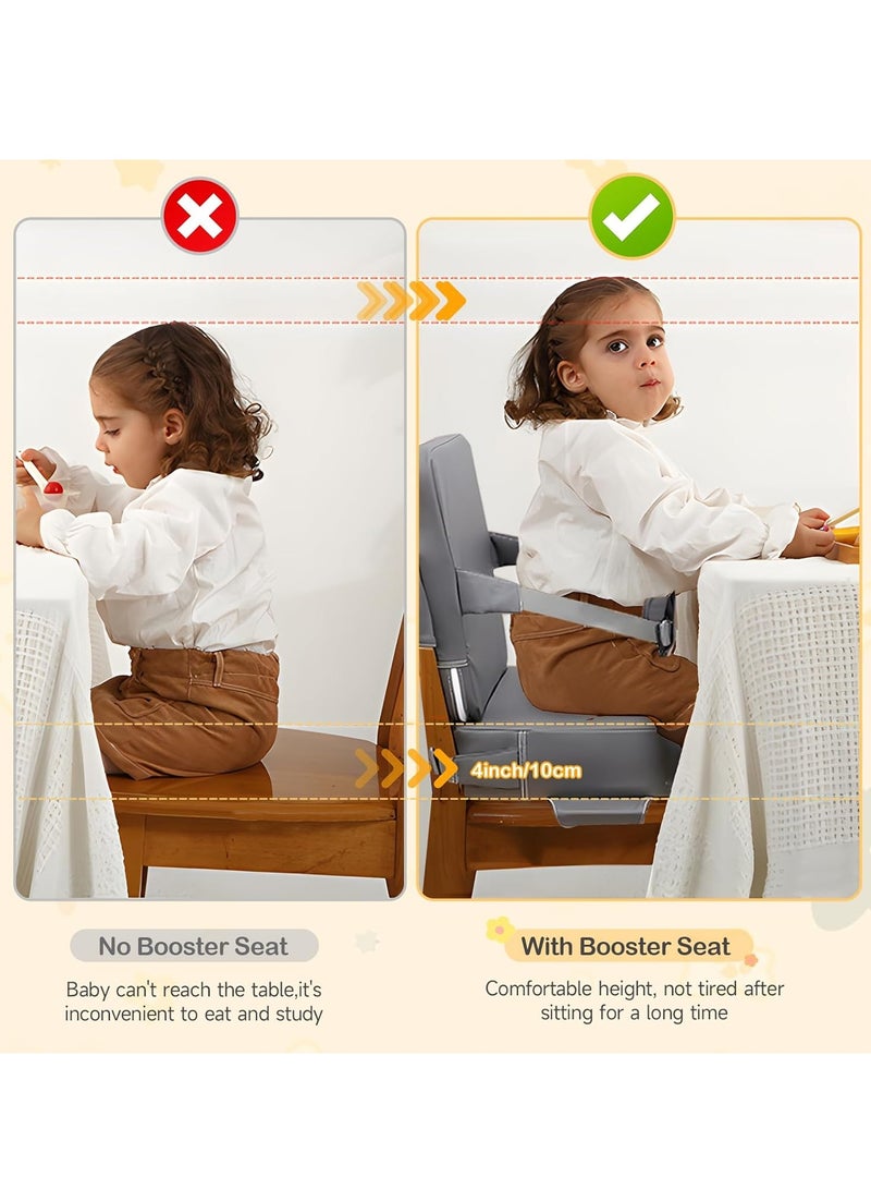 XiuWoo Foldable Toddler Booster Seat, 10cm Pu Non-Slip Baby Booster Seat, Portable Travel High Chair Boosterst, Universal Toddler Seat Cushion for Dining Table with Backrest and Adjustable Straps - Image 4
