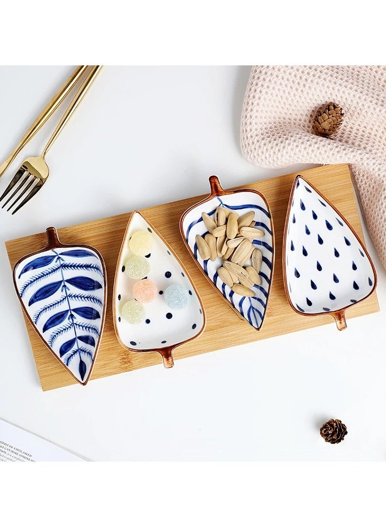general Leaf Shaped Snack Dish Set with Wooden Tray Multi-Compartment Appetizer Plates for Nuts Dessert Reusable Small Plates for Home Party - Image 3