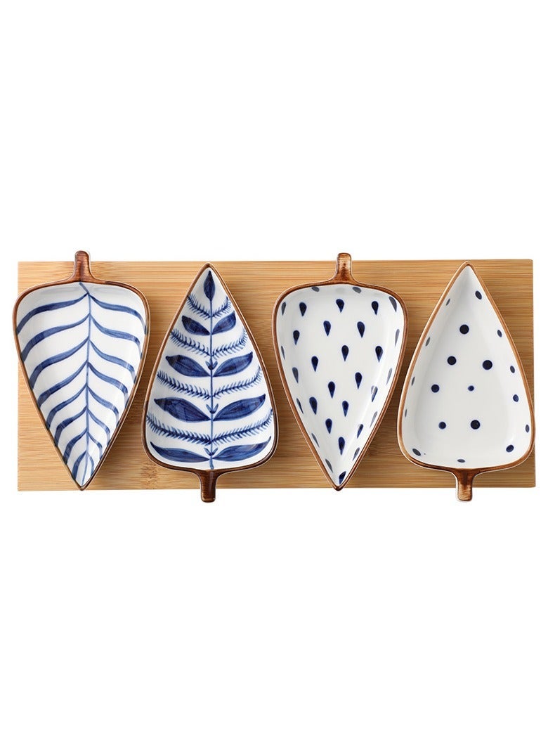 general Leaf Shaped Snack Dish Set with Wooden Tray Multi-Compartment Appetizer Plates for Nuts Dessert Reusable Small Plates for Home Party - Image 4