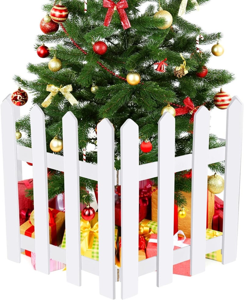 The Decor Wick 2 Pack Christmas Tree Fences White Wooden Picket Fences Tree Fence Decoration for Xmas Wedding Party Decor, 15.7 x 12 Inches - Image 1