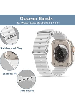 Generic for Apple Watch Band Strap 42mm 44mm 45mm 49mm Ocean Soft Silicone Wristband Sport Replacement Bands with Adjustable Stainless Steel Buckle for iWatch Ultra Series 8 7 SE 6 5 4 3 2 1（White）  - Image 2