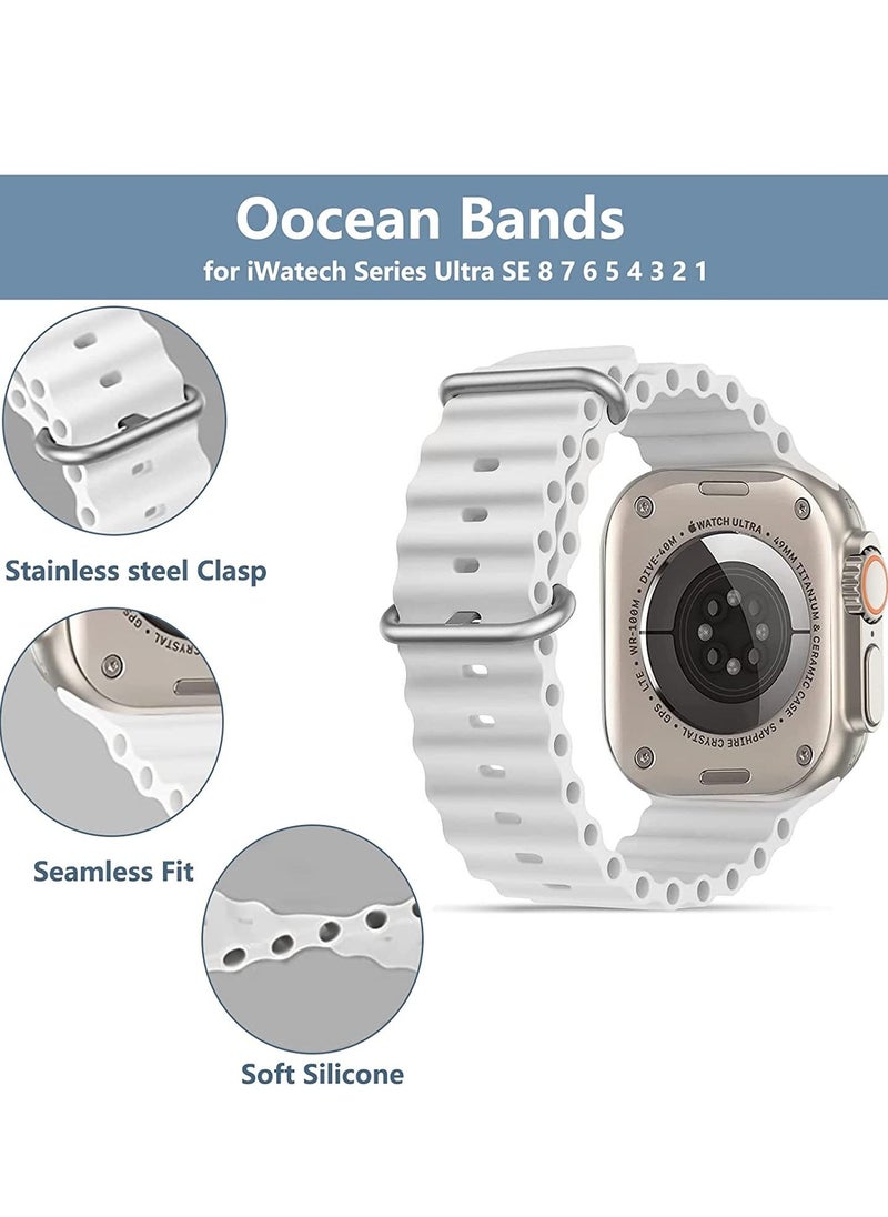 Generic - for Apple Watch Band Strap 42mm 44mm 45mm 49mm Ocean Soft Silicone Wristband Sport Replacement Bands with Adjustable Stainless Steel Buckle for iWatch Ultra Series 8 7 SE 6 5 4 3 2 1（White） - Image 1