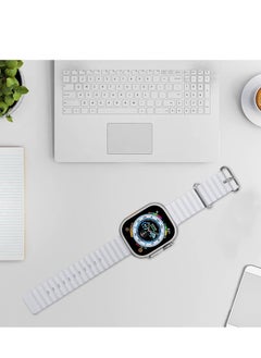 Generic for Apple Watch Band Strap 42mm 44mm 45mm 49mm Ocean Soft Silicone Wristband Sport Replacement Bands with Adjustable Stainless Steel Buckle for iWatch Ultra Series 8 7 SE 6 5 4 3 2 1（White）  - Image 3