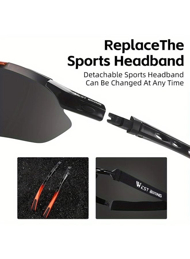 West Biking 5 Sets Lenses Classic HD Bicycle Glasses Lightweight Comfortable Black Orange - Image 5