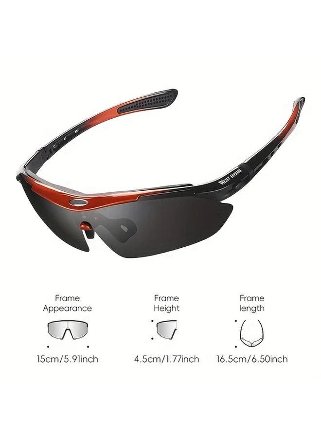 West Biking 5 Sets Lenses Classic HD Bicycle Glasses Lightweight Comfortable Black Orange - Image 4