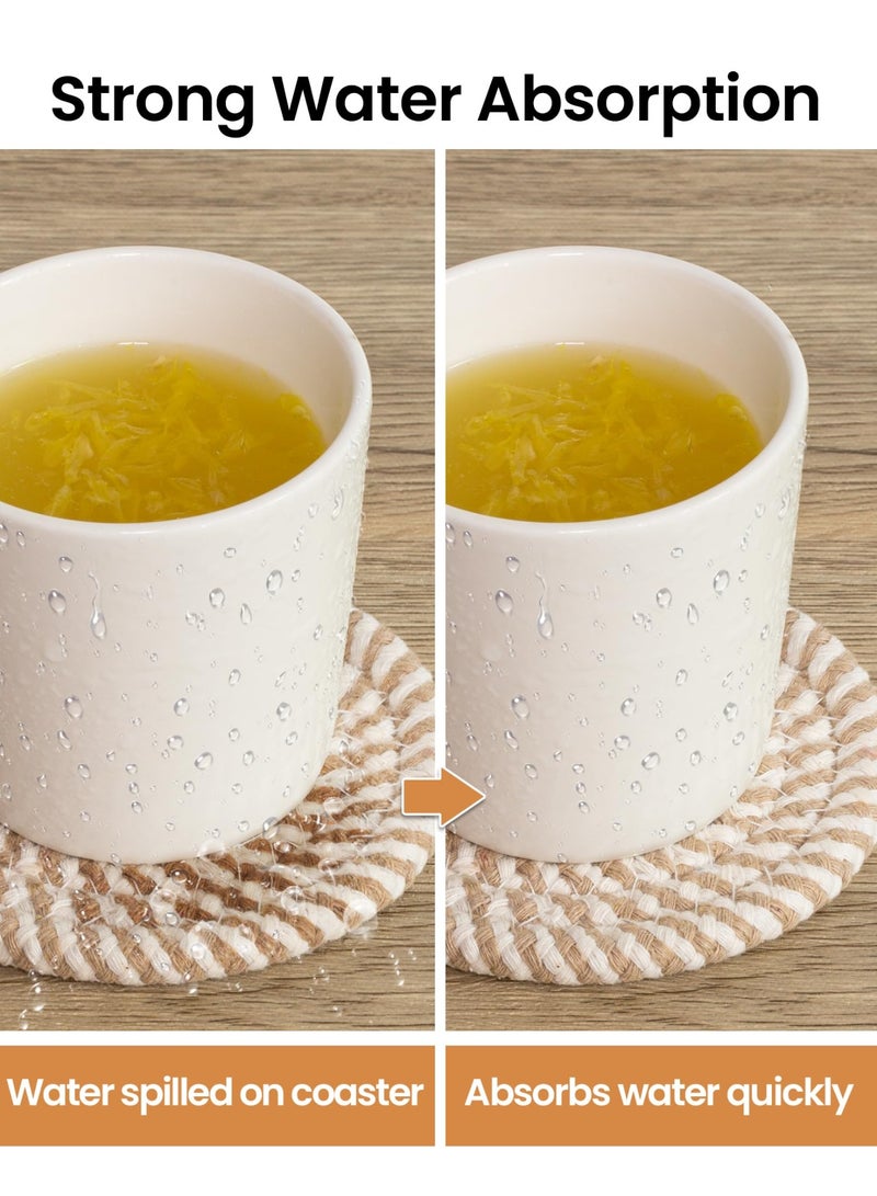 8 قطع من قواعد الأكواب مع حامل، قواعد أكواب ماصة بـ 8 ألوان، قواعد أكواب بسيطة التصميم، مجموعة قواعد أكواب قطنية، قواعد أكواب منسوجة لطاولة القهوة، ديكور منزلي، هدية لبار أو حفل انتقال إلى منزل جديد، 11 سم - Image 3